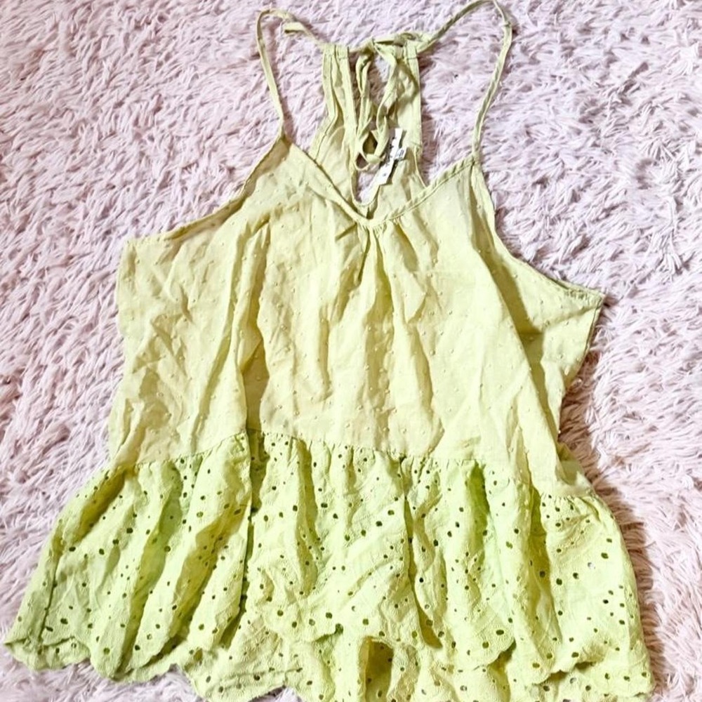 Lime Eyelet Lace Lightweight Breathable Whimsical Fairy Tank Womens L Playful